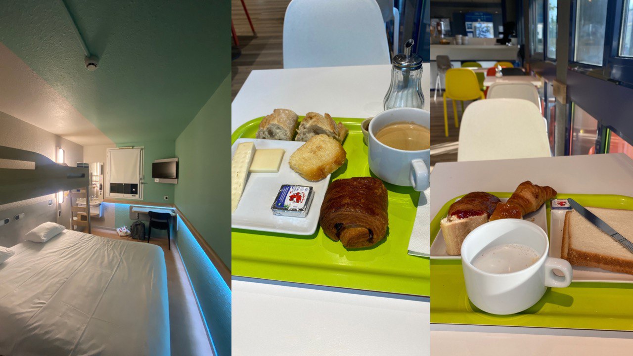 عکس اتاق و صبحانه‌های سلف‌سرویس. کروسان، پان‌اُشوکولا و پنیرهای متفاوت